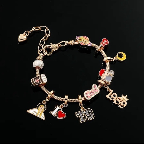 COPY - TAYLOR SWIFT Inspired Eras Tour 11 Charm Gold tone Multicolored Bracelet - Picture 1 of 6